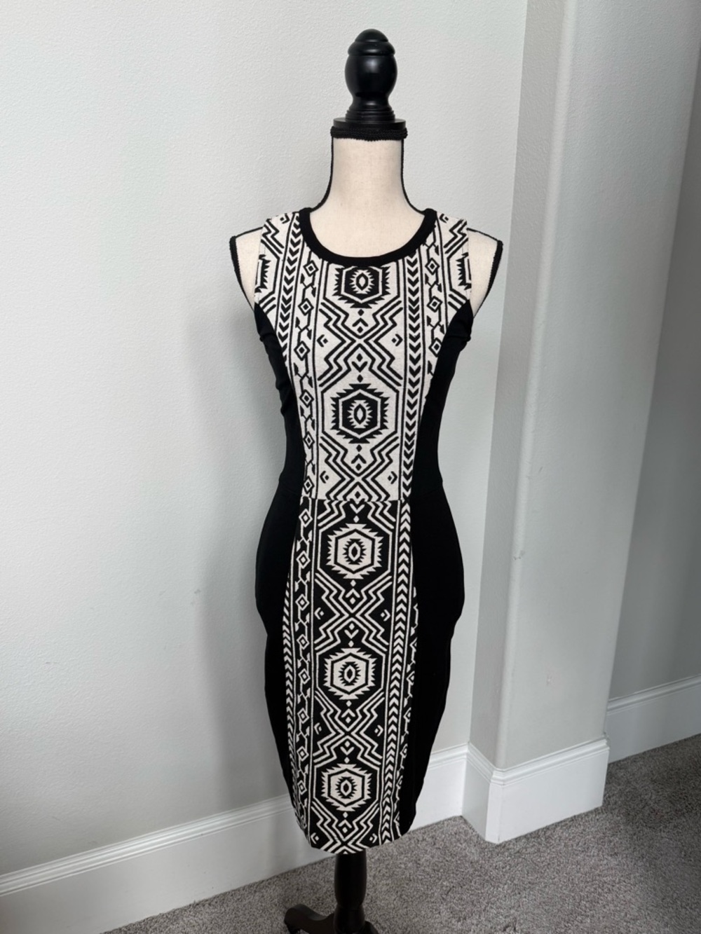 Anthropologie Porridge Alegre Pencil Dress Black and White Aztec Print
